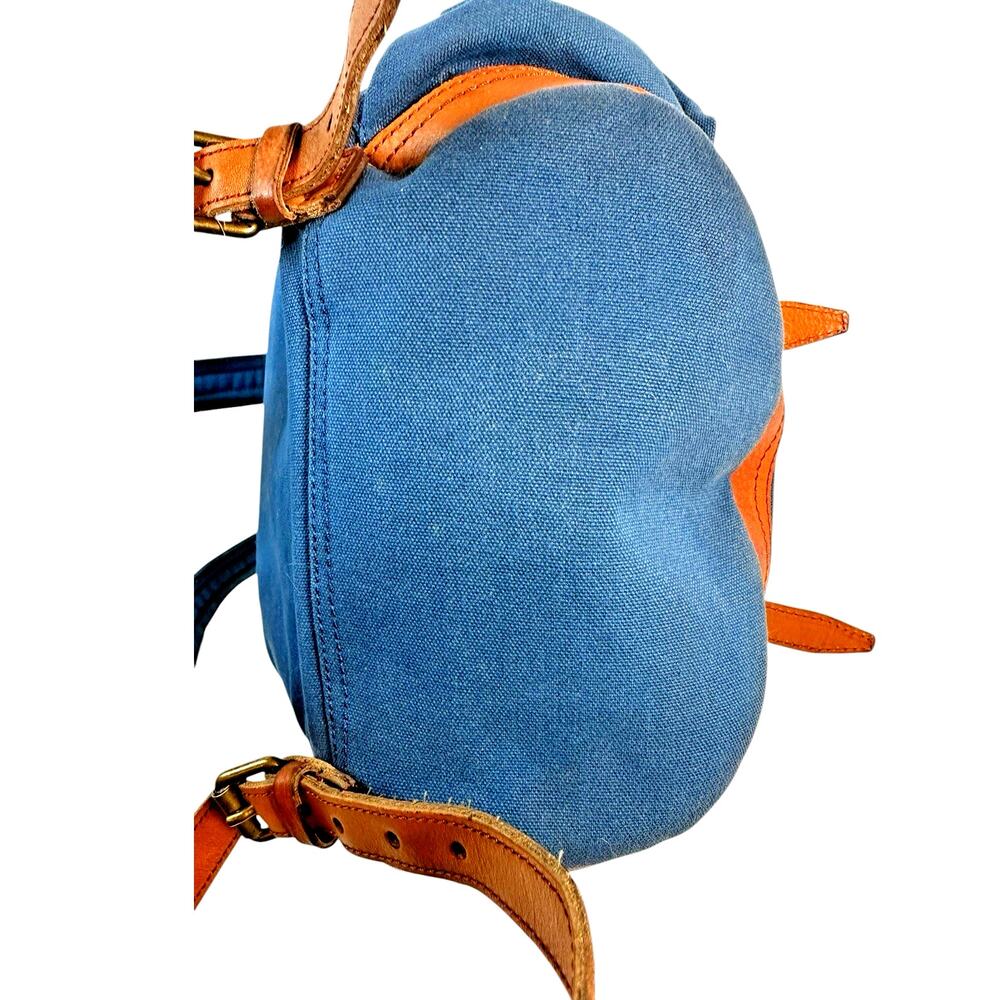 Burberry Blue Cotton Canvas Backpack Rucksack ~ Brown Leather Trim~ Drawstring - Picture 5 of 11